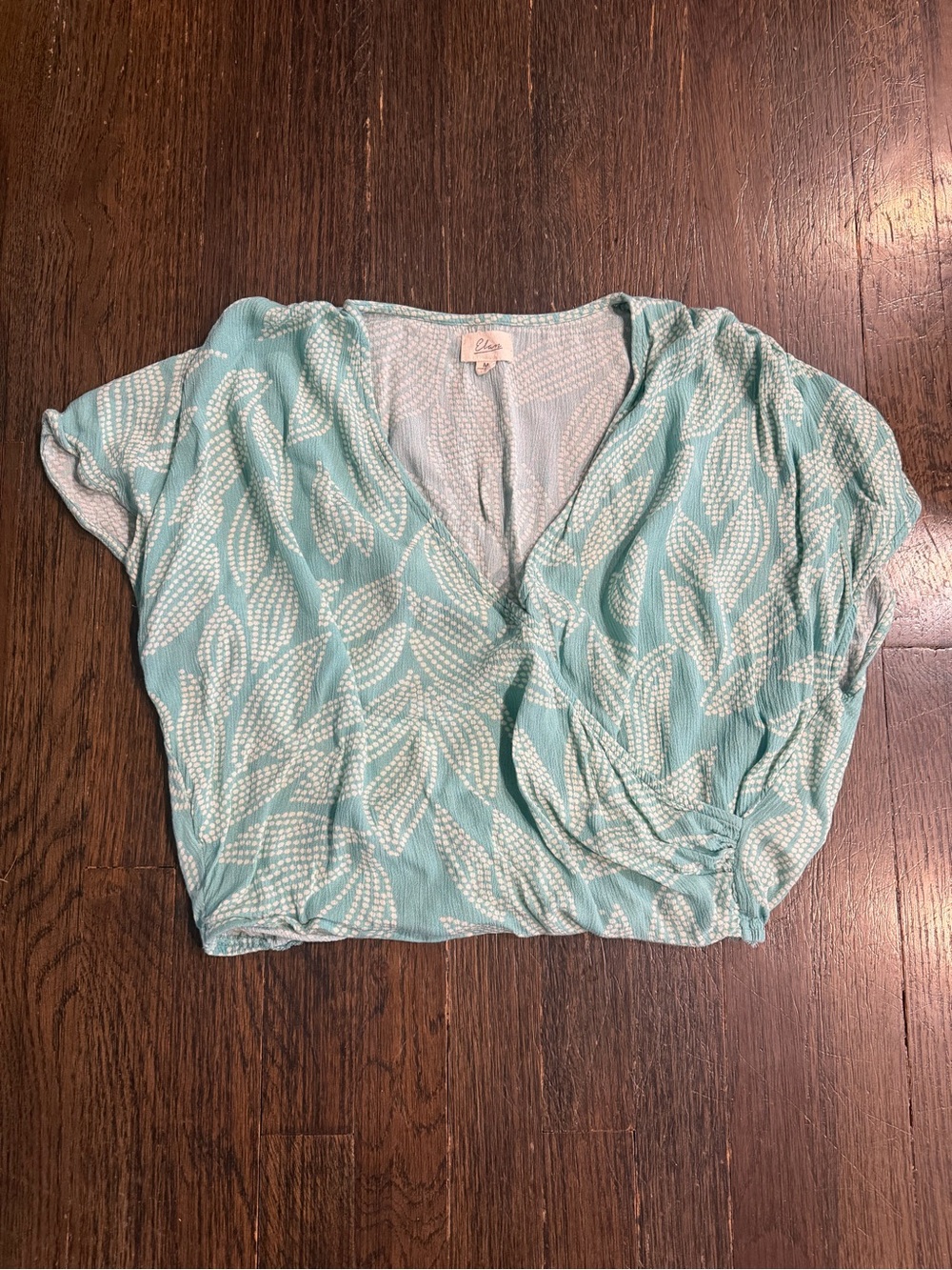 Elan Blue and white Leaf-Print Crop Top